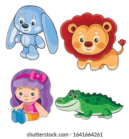 set of toys for playing in childhood, isolated object on a white background,