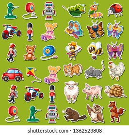 Set of toys sticker illustration