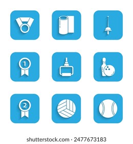 Set TPX loop training equipment, Volleyball ball, Tennis, Bowling pin and, Medal, Fencing and  icon. Vector