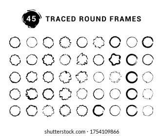 Ensemble d'images rondes tracées isolées sur fond blanc dans un style à la main libre pour votre conception. Icônes rondes pour les applications et les programmes graphiques.