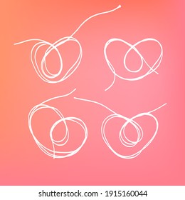 Montaje de corazones de hilos rastreados para la decoración del día de San Valentín. Símbolo de amor romántico. Esbozo de rastreo abstracto de esquema. Ilustración vectorial de formas caóticas de doodle. EPS 10