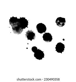 set of traced vector black blotches isolated on white. Collection of black paint splash. Vector set of brush strokes. Isolated on white background