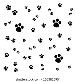 A set of traces of animals, traces of various shapes. Dog footprints icon on a white background, isolated objects. For the design of pet stores, textiles, packaging, wallpaper.