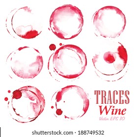 Set traces glass draw pour wine splashes and spot print.