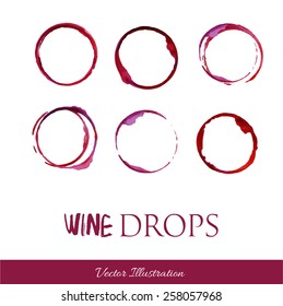 Set traces glass draw pour wine splashes drops and spot print.