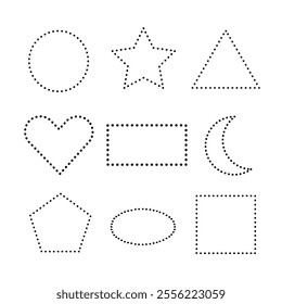 Set of tracing shapes, circle, star, heart, rectangle, moon, oval, pentagon, triangle, square shape, vector illustrations