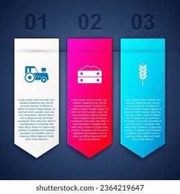 Set Tractor, Bag of flour and Wheat. Business infographic template. Vector