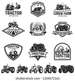 Set of tractor emblems. Design element for label, sign. Vector illustration