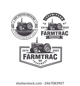 Set Traktor Farm Vintage Badge Logo Design Vektorillustration