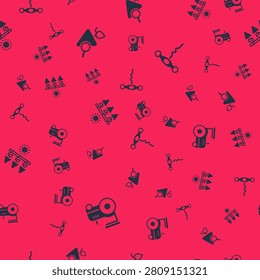 Set Tractor, Grapes, Drying grapes and Wine corkscrew on seamless pattern. Vector