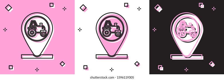 Set Tractor and location icon isolated on pink and white, black background.  Vector Illustration