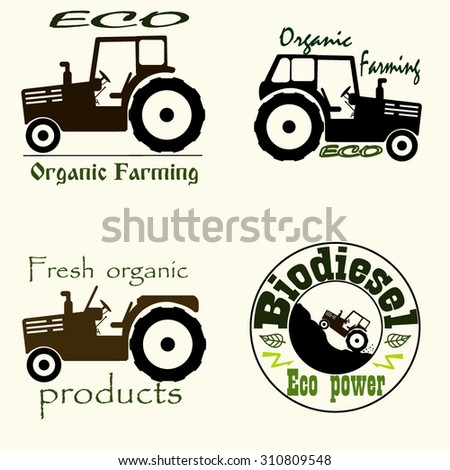 set tractor logo design template eco stock vector royalty free