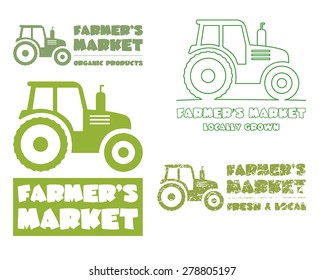 Set of Tractor logo template. harvest or farm icon. Thin line, silhouette design. Organic farmer.'s market. Eco theme. Vector illustration