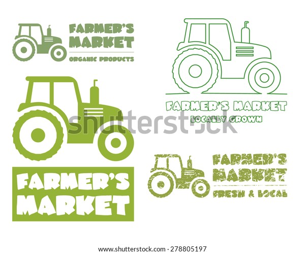 Set of Tractor logo template. harvest or\
farm icon. Thin line, silhouette design. Organic farmer.\'s market.\
Eco theme. Vector\
illustration