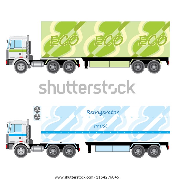 Set of tractors with the front cabin
with semi-trailers. Ecological van and
refrigerator