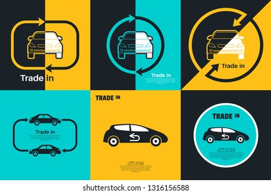 Conjunto de comercio en concepto. Intercambio del camión con recargo. Concepto obtener transacciones más bonitas que se hace con el vehículo. Elemento vectorial del diseño gráfico 