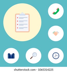 Set of trade icons flat style symbols with deal, handset, loupe icons for your web mobile app logo design.
