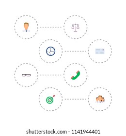 Set of trade icons flat style symbols with team, target, letter and other icons for your web mobile app logo design.