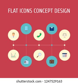 Set of trade icons flat style symbols with chart, handset, scales icons for your web mobile app logo design.
