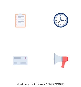 Set of trade icons flat style symbols with letter, schedule, time and other icons for your web mobile app logo design.