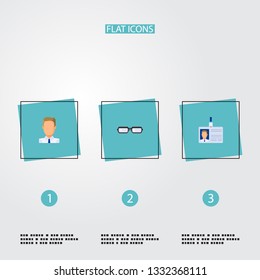 Set of trade icons flat style symbols with badge, businessman, glasses and other icons for your web mobile app logo design.