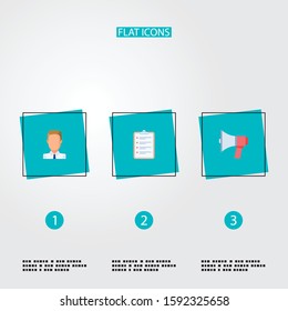 Set of trade icons flat style symbols with announcement, schedule, businessman and other icons for your web mobile app logo design.