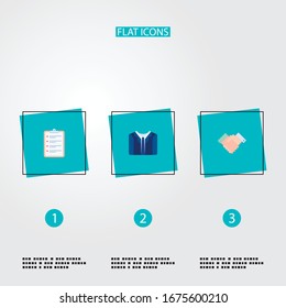 Set of trade icons flat style symbols with schedule, suit, deal and other icons for your web mobile app logo design.