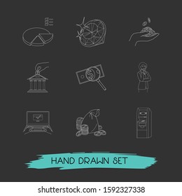 Set of trade icons line style symbols with businesswoman, diagram, deposit and other icons for your web mobile app logo design.