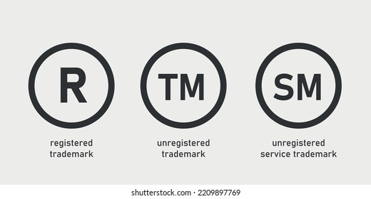 Set of trademarks sign. Unregistered service trademark symbol. Web icon vector illustration