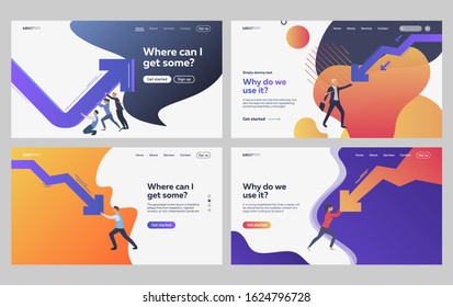 Set of traders rasing statistics. Flat vector illustrations of stressed employees resisting stats decline. Financial crisis, decrease concept for banner, website design or landing web page