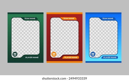 Conjunto de marcos comerciales para la Plantilla de la tarjeta deportiva del juego, Ilustración vectorial en un gris negro