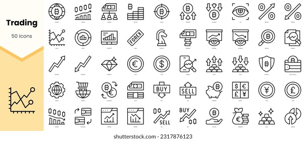 Set of trading Icons. Simple line art style icons pack. Vector illustration