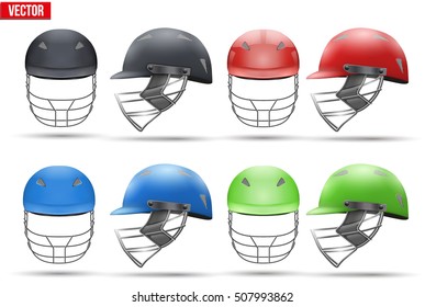Set of Tradition Cricket Helmets. Sport symbol and equipment. Vector Illustration isolated on white background.