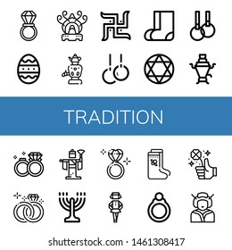 Set Of Tradition Icons Such As Wedding Ring, Easter Egg, Incense Burner, Samovar, Swastika, Rings, Valenki, Torah, Wedding Rings, Kabuki, Menorah, Diamond Ring, Irish , Tradition