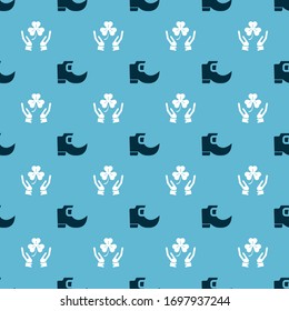 Set Tradition leprechaun boots and Human hands holding four leaf clover on seamless pattern. Vector