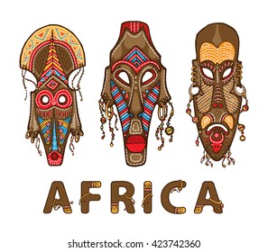 Set von traditionellen afrikanischen Masken. Vektorgrafik