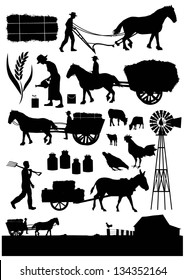 Set of traditional agriculture icon symbol, vector