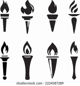Set traditional ancient Greek torch icons flat vectors  Greece runner  Sport flame  Symbol light   enlightenment  Editable vector  easy to change color size  eps 10 