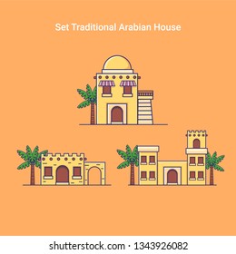 Set Traditional Arabian House Icon Vector Illustration