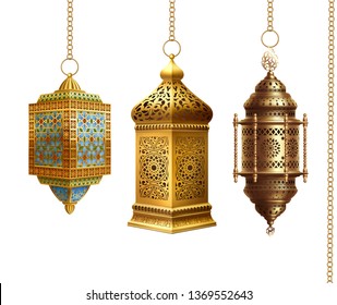 Set of traditional arabian lanterns on white background. EPS 10 contains transparency.