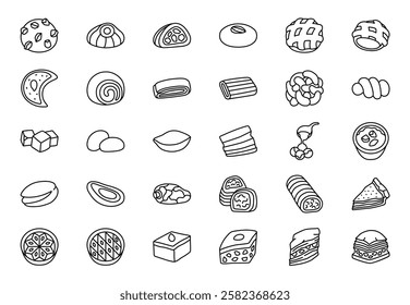 A set of traditional Arabic dessert icons.
