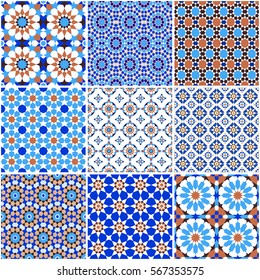 Set of traditional arabic geometric seamless patterns