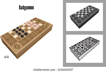 Set of Traditional Backgammon, Turkish, Lebanese, Arabic Game Board - Illustration Isolated Icon