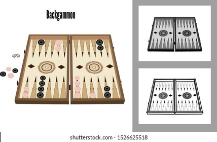 Set of Traditional Backgammon, Turkish, Lebanese, Arabic Game Board - Illustration Isolated Icon