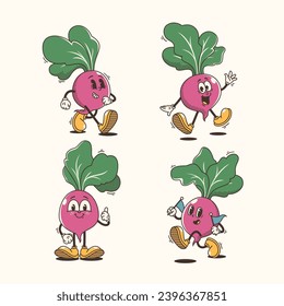 Set of Traditional Beetroot Cartoon Illustration with Varied Poses and Expressions