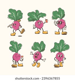 Set of Traditional Beetroot Cartoon Illustration with Varied Poses and Expressions