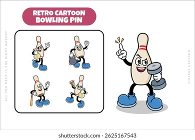 Set of Traditional Bowling Pin Cartoon Illustration with Varied Poses and Expressions