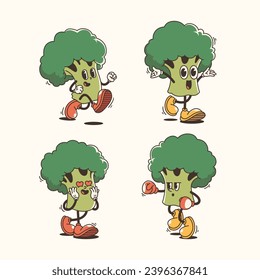 Set of Traditional Brocolli Cartoon Illustration with Varied Poses and Expressions