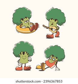 Set of Traditional Brocolli Cartoon Illustration with Varied Poses and Expressions