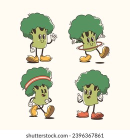 Set of Traditional Brocolli Cartoon Illustration with Varied Poses and Expressions